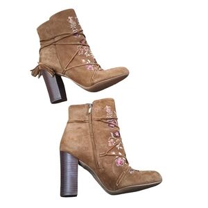 Sam Edelman Winnie Suede ankle boot/shoes with embroidered floral size 9 brown